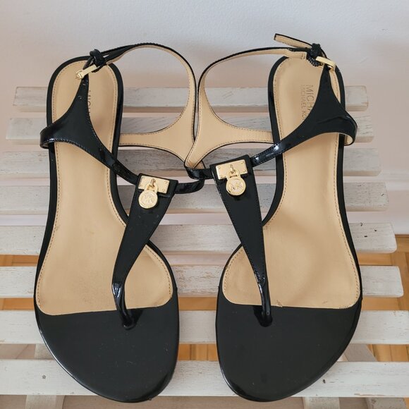 Michael Kors Wedged Black Patent Leather Sandals-Size 7 - Picture 1 of 12